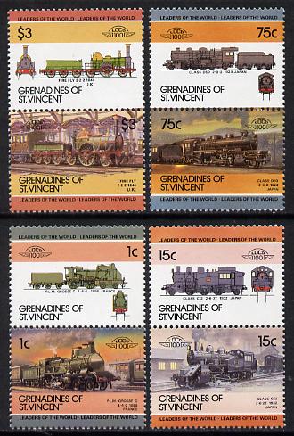 St Vincent - Grenadines 1985 Locomotives #3 (Leaders of the World) set of 8 unmounted mint SG 351-8, stamps on , stamps on  stamps on railways