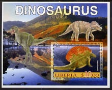 Liberia 2005 Dinosaurs #5 perf souvenir sheet fine cto used, stamps on dinosaurs