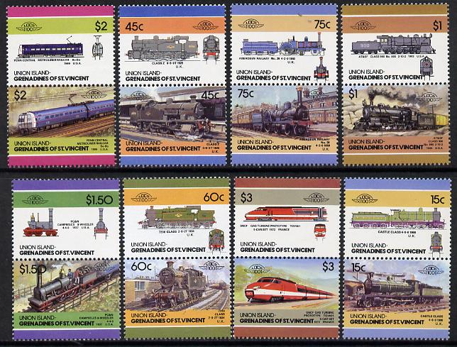 St Vincent - Union Island 1986 Locomotives #5 (Leaders of the World) set of 16 unmounted mint, stamps on , stamps on  stamps on railways