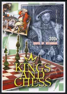 Myanmar 2002 Kings and Chess #03 (Henry VIII) perf m/sheet unmounted mint, stamps on royalty, stamps on chess