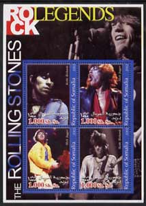 Somalia 2002 Rock Legends - Rolling Stones perf sheetlet containing set of 4 values unmounted mint, stamps on music, stamps on pops, stamps on 