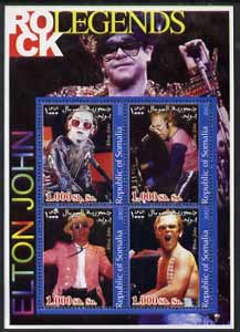 Somalia 2002 Rock Legends - Elton John perf sheetlet containing set of 4 values unmounted mint, stamps on music, stamps on pops, stamps on 