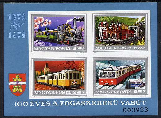 Hungary 1974 Rack Railway imperf m/sheet unmounted mint, as SG MS 2894, stamps on , stamps on  stamps on railways