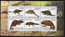 Uzbekistan 2000 Chameleons perf sheetlet containing set of 6 values unmounted mint, stamps on reptiles, stamps on lizards
