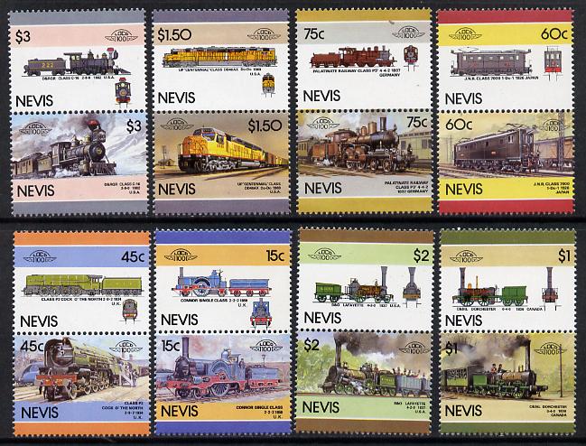 Nevis 1986 Locomotives #6 (Leaders of the World) set of 16 unmounted mint SG 427-42, stamps on railways
