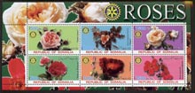 Somalia 2002 Roses #1 perf sheetlet containing six values each with Rotary Logo, unmounted mint, stamps on flowers, stamps on roses, stamps on rotary