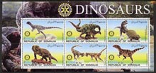 Somalia 2002 Dinosaurs perf sheetlet #1 containing six values each with Rotary Logo, unmounted mint, stamps on , stamps on  stamps on dinosaurs, stamps on  stamps on rotary