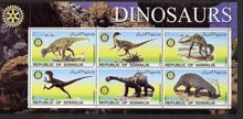 Somalia 2002 Dinosaurs perf sheetlet #4 containing six values each with Rotary Logo, unmounted mint, stamps on , stamps on  stamps on dinosaurs, stamps on  stamps on rotary