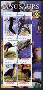 Somalia 2002 Dinosaurs (Birds) perf sheetlet #5 containing six values each with Rotary Logo, unmounted mint, stamps on dinosaurs, stamps on rotary, stamps on birds