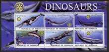 Somalia 2002 Dinosaurs (Marine Animals) perf sheetlet #5 containing six values each with Rotary Logo, unmounted mint, stamps on dinosaurs, stamps on rotary, stamps on whales