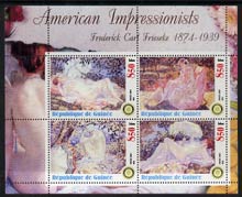 Guinea - Conakry 2003 American Impressionists - Frederick Carl Frieseke perf sheetlet containing set of 4 values each with Rotary Logo unmounted mint, stamps on arts, stamps on rotary