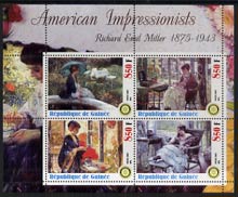 Guinea - Conakry 2003 American Impressionists - Richard Emil Miller perf sheetlet containing set of 4 values each with Rotary Logo unmounted mint, stamps on , stamps on  stamps on arts, stamps on  stamps on rotary, stamps on  stamps on umbrellas