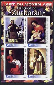 Ivory Coast 2003 Art of the Modern Age - Paintings by Francisco de Zurbaran imperf sheetlet containing 4 values unmounted mint, stamps on , stamps on  stamps on arts, stamps on  stamps on 