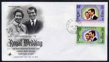 Antigua 1973 Royal Wedding set of 2 opt'd for 'Honeymoon Visit' (SG 373-74) on illustrated cover with first day cancel, stamps on , stamps on  stamps on royalty, stamps on  stamps on anne, stamps on  stamps on mark