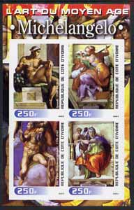 Ivory Coast 2003 Art of the Modern Age - Paintings by Michelangelo imperf sheetlet containing 4 values unmounted mint, stamps on arts, stamps on 