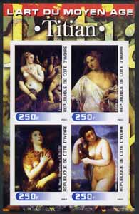 Ivory Coast 2003 Art of the Modern Age - Paintings by Titian imperf sheetlet containing 4 values unmounted mint