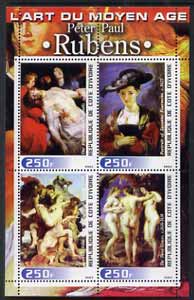 Ivory Coast 2003 Art of the Modern Age - Paintings by Peter Paul Rubens perf sheetlet containing 4 values unmounted mint, stamps on arts, stamps on 