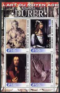 Ivory Coast 2003 Art of the Modern Age - Paintings by Albrecht Durer perf sheetlet containing 4 values unmounted mint, stamps on , stamps on  stamps on arts, stamps on  stamps on 