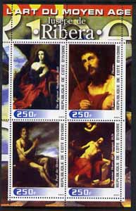 Ivory Coast 2003 Art of the Modern Age - Paintings by Jusepe de Ribera perf sheetlet containing 4 values unmounted mint, stamps on arts, stamps on 
