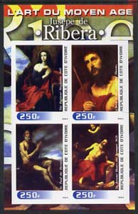 Ivory Coast 2003 Art of the Modern Age - Paintings by Jusepe de Ribera imperf sheetlet containing 4 values unmounted mint, stamps on , stamps on  stamps on arts, stamps on  stamps on 