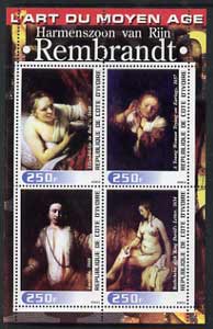 Ivory Coast 2003 Art of the Modern Age - Paintings by Rembrandt perf sheetlet containing 4 values unmounted mint, stamps on , stamps on  stamps on arts, stamps on  stamps on 