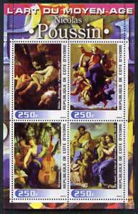 Ivory Coast 2003 Art of the Modern Age - Paintings by Nicolas Poussin perf sheetlet containing 4 values unmounted mint, stamps on arts, stamps on 