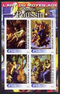 Ivory Coast 2003 Art of the Modern Age - Paintings by Nicolas Poussin imperf sheetlet containing 4 values unmounted mint, stamps on , stamps on  stamps on arts, stamps on  stamps on 