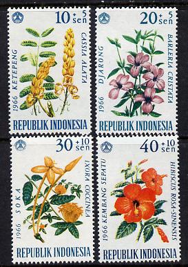 Indonesia 1966 Flowers set of 4 unmounted mint SG 1108-11*, stamps on , stamps on  stamps on flowers