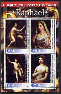 Ivory Coast 2003 Art of the Modern Age - Paintings by Raphael perf sheetlet containing 4 values unmounted mint, stamps on , stamps on  stamps on arts, stamps on  stamps on 