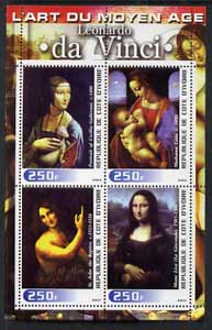 Ivory Coast 2003 Art of the Modern Age - Paintings by Leonardo da Vinci perf sheetlet containing 4 values unmounted mint, stamps on arts, stamps on 