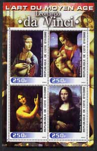 Ivory Coast 2003 Art of the Modern Age - Paintings by Leonardo da Vinci perf sheetlet containing 4 values unmounted mint, stamps on , stamps on  stamps on arts, stamps on  stamps on 