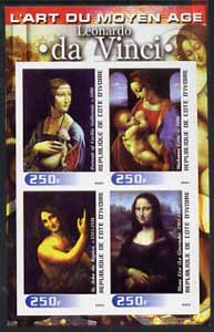 Ivory Coast 2003 Art of the Modern Age - Paintings by Leonardo da Vinci imperf sheetlet containing 4 values unmounted mint, stamps on , stamps on  stamps on arts, stamps on  stamps on 