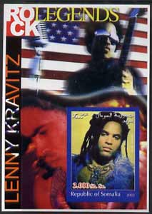 Somalia 2002 Rock Legends - Lenny Kravitz imperf s/sheet unmounted mint, stamps on music, stamps on pops, stamps on 