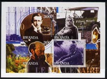 Rwanda 2001 Millennium 1900's imperf sheetlet containing 4 values (Marconi, Caruso,Henry Ford & Cezanne) unmounted mint, stamps on , stamps on  stamps on millennium, stamps on  stamps on personalities, stamps on  stamps on radio, stamps on  stamps on music, stamps on  stamps on arts