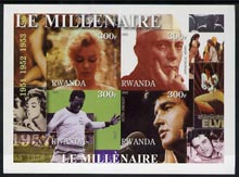 Rwanda 2001 Millennium 1950s imperf sheetlet containing 4 values (Marilyn, Nehru, Pele & Elvis) unmounted mint, stamps on millennium, stamps on personalities, stamps on films, stamps on cinema, stamps on music, stamps on football, stamps on elvis, stamps on marilyn, stamps on sport, stamps on marilyn monroe