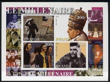 Rwanda 2001 Millennium 1960's imperf sheetlet containing 4 values (Neil Armstrong, Pope John XXIII, Beatles & Che Guevara) unmounted mint, stamps on , stamps on  stamps on millennium, stamps on  stamps on personalities, stamps on  stamps on music, stamps on  stamps on space, stamps on  stamps on popes, stamps on  stamps on beatles, stamps on  stamps on , stamps on  stamps on pope