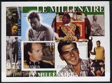 Rwanda 2001 Millennium 1970s imperf sheetlet containing 4 values (Marlon Brando, Bokassa, Carlos I & Reagan) unmounted mint, stamps on millennium, stamps on personalities, stamps on films, stamps on cinema, stamps on   , stamps on dictators.