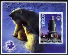 Rwanda 2005 Lighthouses perf m/sheet #02 with Scout Logo, background shows Seals & Baden Powell, unmounted mint, stamps on , stamps on  stamps on lighthouses, stamps on  stamps on scouts, stamps on  stamps on bears, stamps on  stamps on polar, stamps on  stamps on explorers