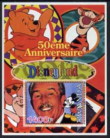 Rwanda 2005 50th Anniversary of Disneyland perf m/sheet #01 showing Pooh Bear & Tigger unmounted mint, stamps on , stamps on  stamps on disney, stamps on  stamps on bears, stamps on  stamps on tigers