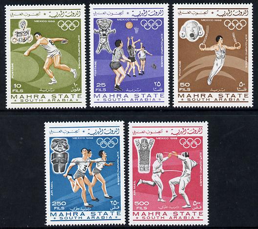 Aden - Mahra 1967 Mexico Olympics perf set of 5 unmounted mint, Mi 25-29A*, stamps on olympics, stamps on sport, stamps on discus, stamps on rings, stamps on gymnastics, stamps on basketball, stamps on running, stamps on  gym , stamps on gymnastics, stamps on 