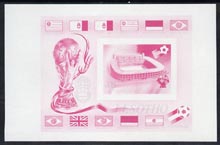 Lesotho 1982 Flags of Winning Nations - World Cup Football m/sheet imperf progressive proof in magenta (with very slight trace of black), stamps on flags, stamps on football, stamps on sport