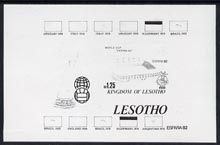 Lesotho 1982 Flags of Winning Nations - World Cup Football m/sheet imperf progressive proof in black only, stamps on flags, stamps on football, stamps on sport