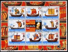 Antigua - Redonda 2005 Scout Anniversaries - Early Sailing Ships #01 perf sheetlet containing set of 8 values plus label fine cto used, stamps on scouts, stamps on ships