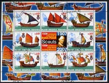 Antigua - Redonda 2005 Scout Anniversaries - Early Sailing Ships #02 perf sheetlet containing set of 8 values plus label fine cto used, stamps on , stamps on  stamps on scouts, stamps on  stamps on ships