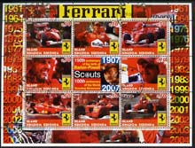 Antigua - Redonda 2005 Scout Anniversaries - Ferrari Racing Cars #01 perf sheetlet containing set of 8 values plus label fine cto used, stamps on scouts, stamps on cars, stamps on  f1 , stamps on racing cars, stamps on ferrari, stamps on schumacher