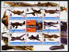 Antigua - Redonda 2005 Scout Anniversaries - Aircraft #01 perf sheetlet containing set of 8 values plus label fine cto used, stamps on , stamps on  stamps on scouts, stamps on  stamps on aviation, stamps on  stamps on  ww2 , stamps on  stamps on 