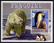 Liberia 2005 Penguins #02 perf m/sheet with Polar Bear in background fine cto used, stamps on penguins, stamps on polar, stamps on birds, stamps on bears