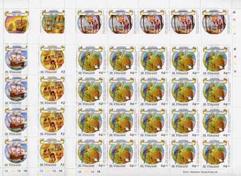 St Vincent 1988 Columbus perf set of 6 in complete unmounted mint sheets of 20, SG 1125-30.  , stamps on , stamps on  stamps on columbus, stamps on  stamps on explorers, stamps on  stamps on clocks, stamps on  stamps on personalities, stamps on  stamps on parrots, stamps on  stamps on ships