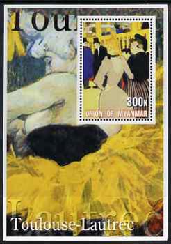 Myanmar 2001 Toulouse-Lautrec perf m/sheet containing 1 x 300k value unmounted mint, stamps on , stamps on  stamps on arts, stamps on  stamps on toulouse lautrec