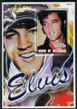 Myanmar 2001 Elvis Presley #4 perf m/sheet containing 1 x 500k value unmounted mint, stamps on personalities, stamps on elvis, stamps on music, stamps on films, stamps on cinema